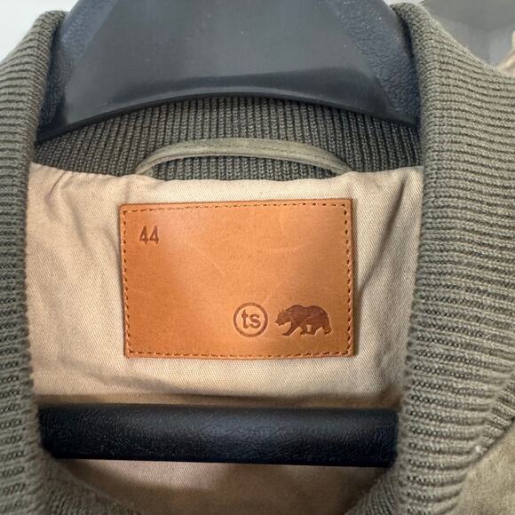 Taylor Stitch The Bomber Jacket Army Green Goat Suede 44 NEW Leather Button Coat - Picture 6 of 8